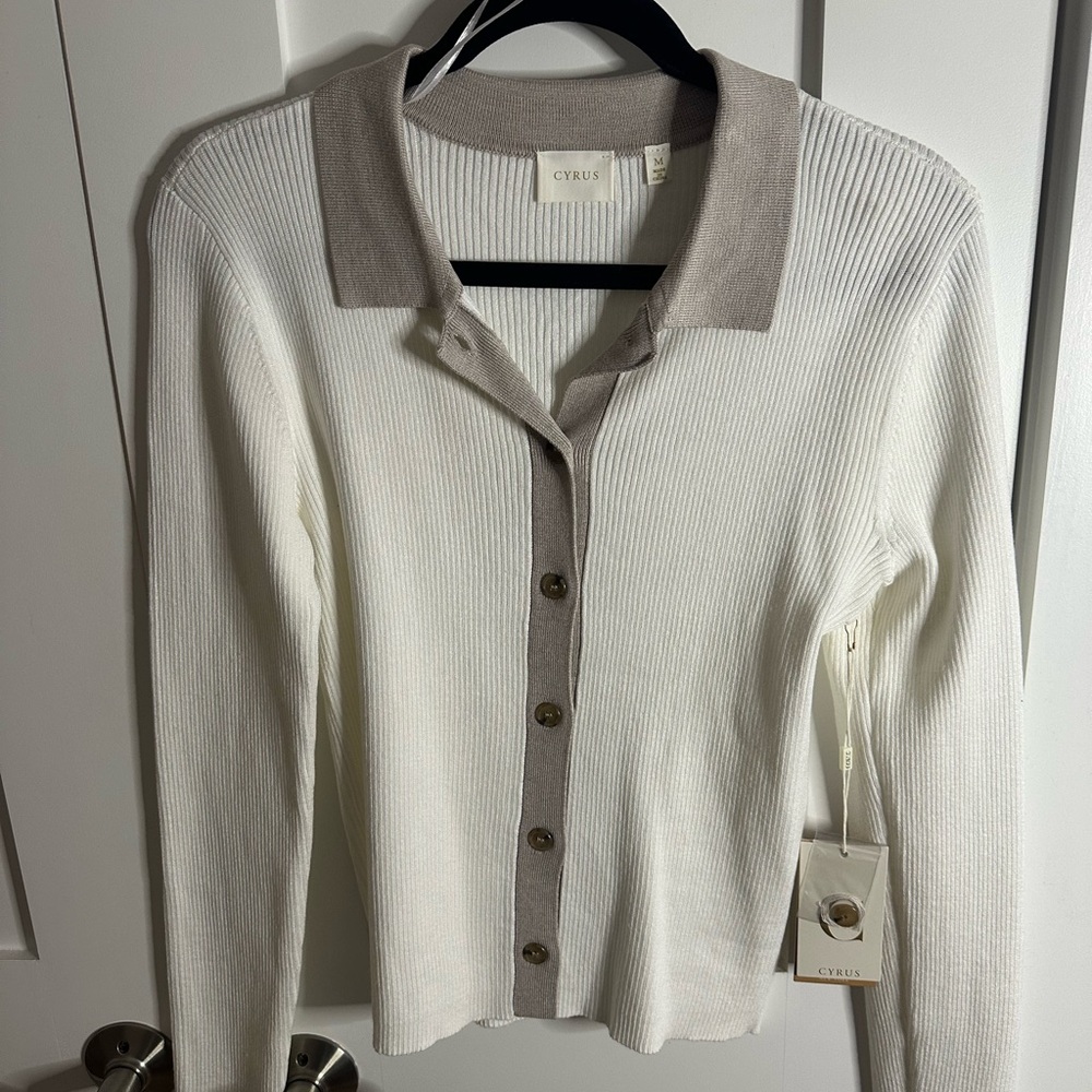 Cyrus Cream and Tan Button-Up Cardigan